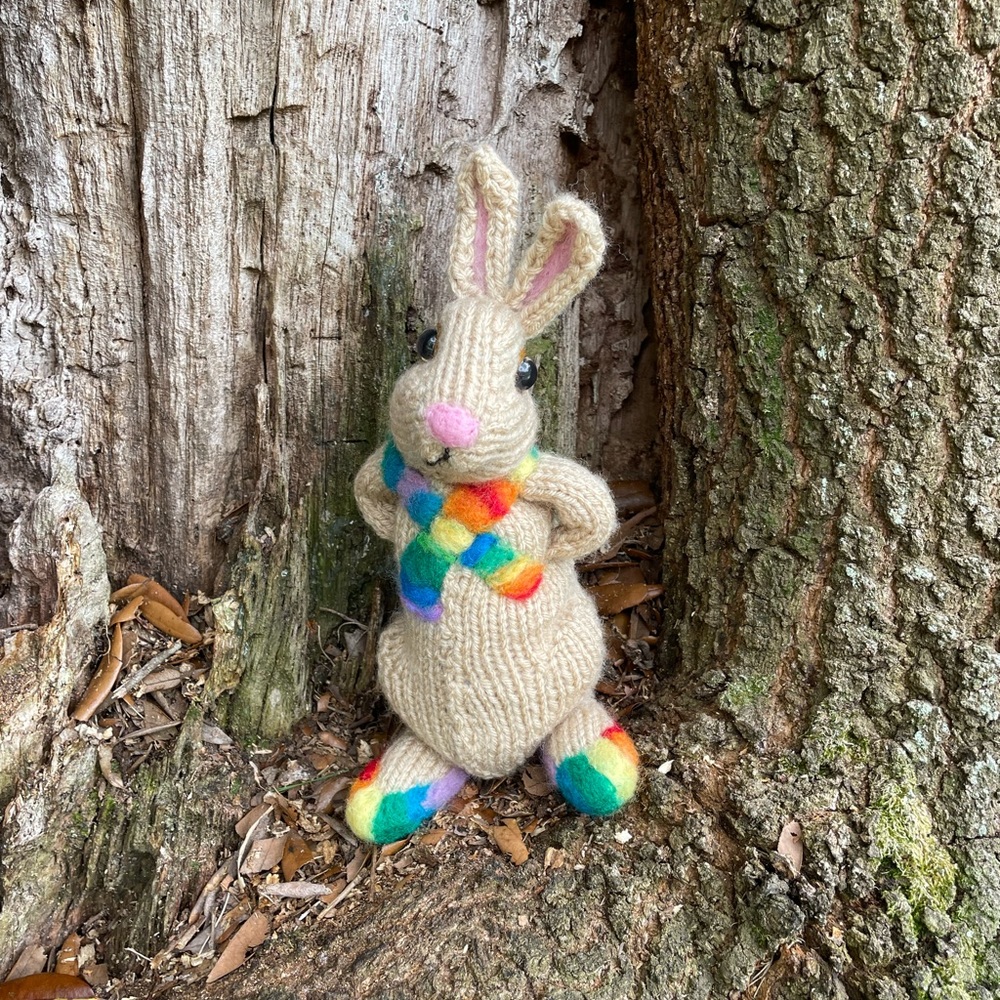 Hand crafted knit and needle felted rainbow pride love is love bunny artisan - Picture 2 of 16